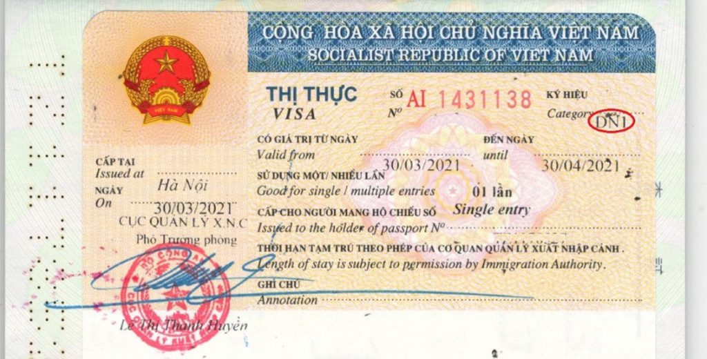 Visa thương mại/công tác Việt Nam - Ký hiệu DN2